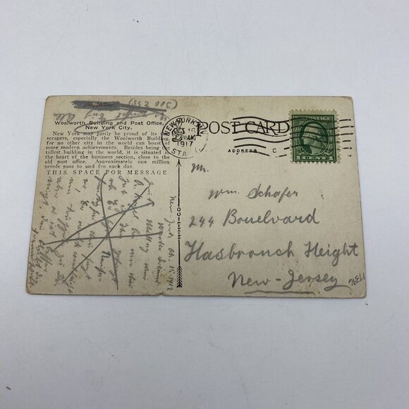 Vintage Woolworth Building and Post Office Postcard New York City NY Posted 1917 - Picture 5 of 8